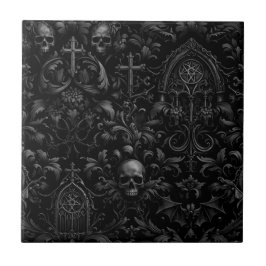 Azulejo Gothic Baroque Skull Pattern in Black