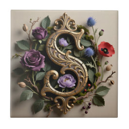 Azulejo Gothic Floral Antique Gold Letter S