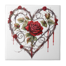 Gothic Red Rose Heart Vine Artwork Vintage Elegant