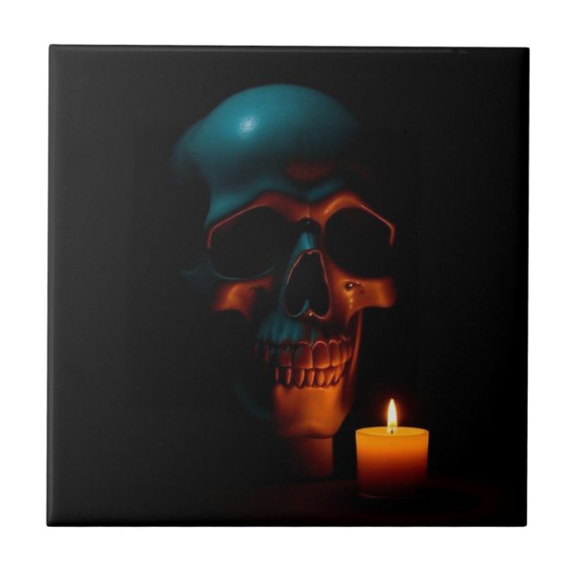 Azulejo Gothic Skull Candle Halloween Ceramic Tile (Frente)