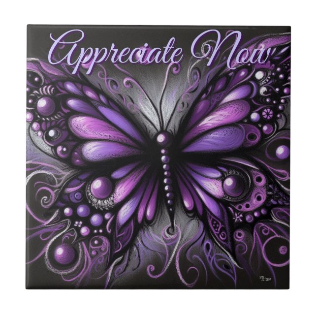 Azulejo Gótico Caprichoso Mariposa Morada Personalizada (Frente)
