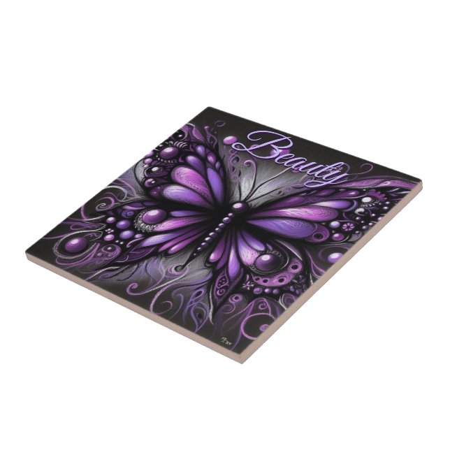Azulejo Gótico Caprichoso Mariposa Morado Personalizado (Lado)