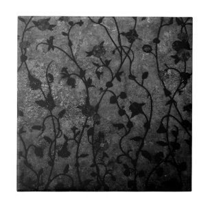 Azulejo Gótico Floral Antiguo Blanco y Negro