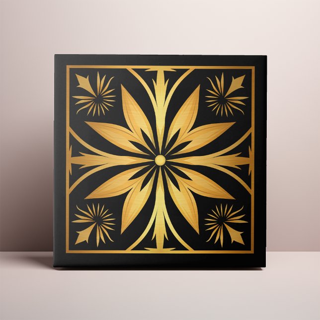 Azulejo Gótico negro y dorado floral ráfaga de sol (Subido por el creador)
