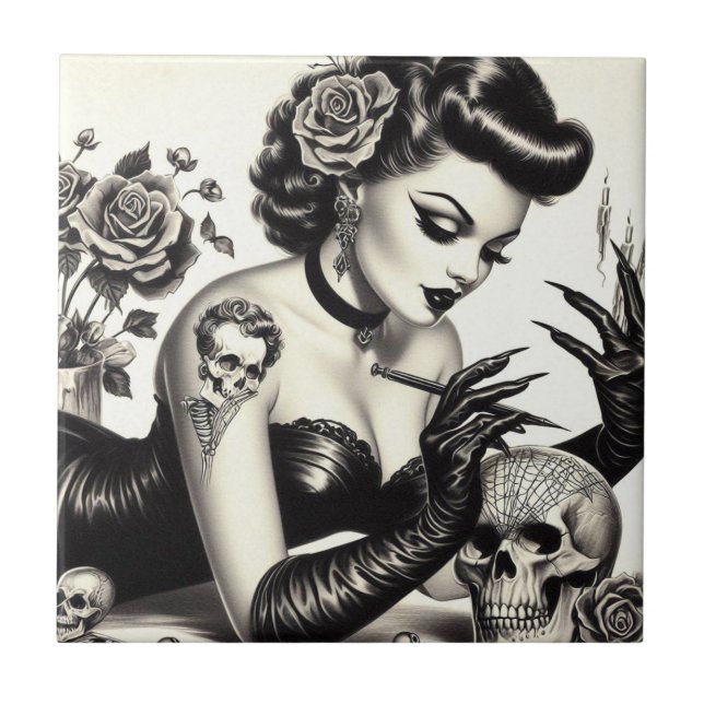 Azulejo Gótico retro tatuado Pin-up (Frente)