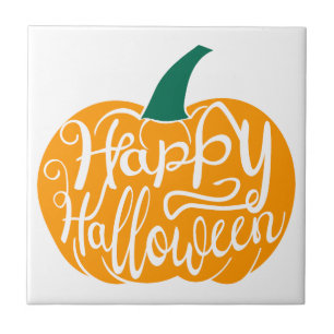 Azulejo Grabación feliz de Halloween con calabaza tallada