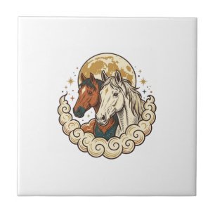 Azulejo Grabado Antiguo Caballos Cósmicos Arte Lunar