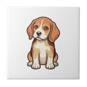 Azulejo Grabado Antiguo Cachorro Beagle Arte Vectorial_1