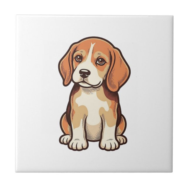 Azulejo Grabado Antiguo Cachorro Beagle Arte Vectorial_1 (Frente)