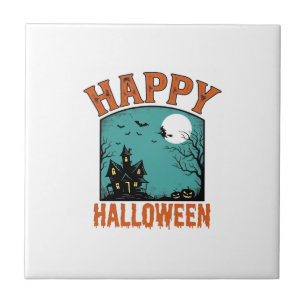 Azulejo Grabado Antiguo Feliz Halloween Casa Embrujada De
