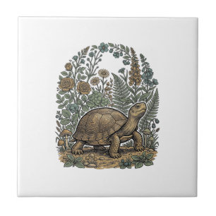 Azulejo Grabado Antiguo Tortuga Jardín Botánico