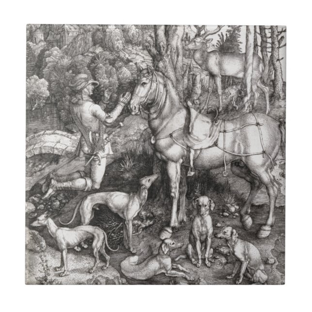 Azulejo Grabado de Saint Eustace por Albrecht Durer (Frente)