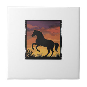 Azulejo Grabado occidental de silueta de caballo en puesta