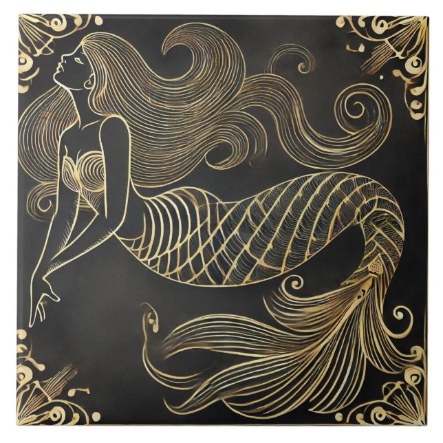 Azulejo Graceus Golden Mermaid Art Deco (Frente)