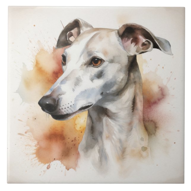 Azulejo Graceus Greyhound, Perro, Mascota, acuarela (Frente)