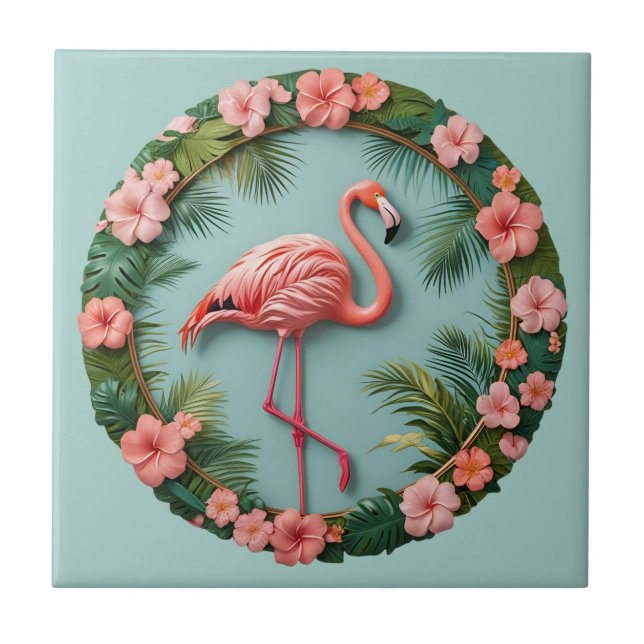 Azulejo Gracia Tropical Balanceo Flamingo Cerámica Tile (Frente)