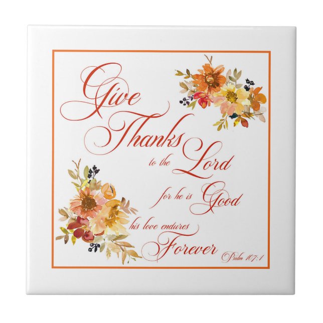 Azulejo Gracias al Señor Caer acuarela floral Ce (Frente)