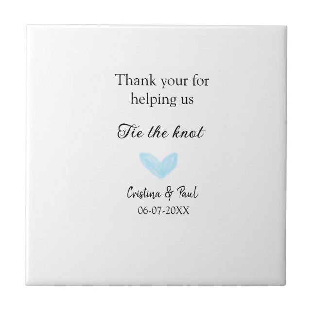 Azulejo gracias amarra el nudo azul corazón boda rústico (Frente)