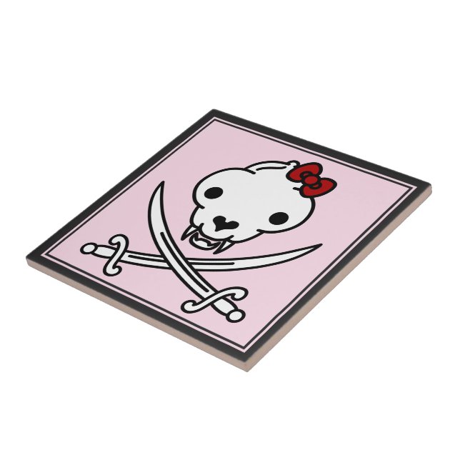Azulejo Gracioso Black White Jolly Kitty Pirate Skull Bone (Lado)