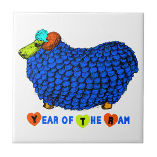 Azulejo Gracioso Blue Ram Año Chino Zodiac Cerámica Tile