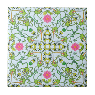 Azulejo Gracioso diseño de Mandala para cazar ranas verde