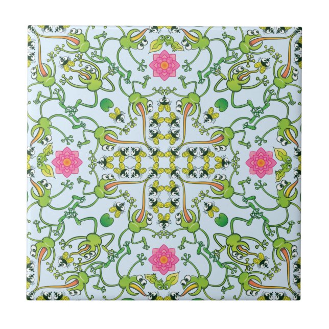 Azulejo Gracioso diseño de Mandala para cazar ranas verdes (Frente)