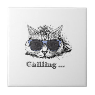 Azulejo Gracioso Gato Escalofriante Con Gafas De Sol Cuest