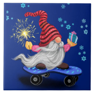 Azulejo Gracioso Gnome del patinador cerámico cute con reg