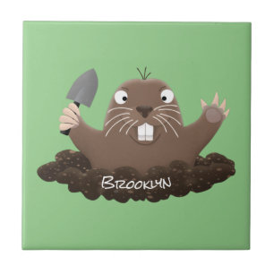 Azulejo Gracioso gopher digging personalizado ilustracion