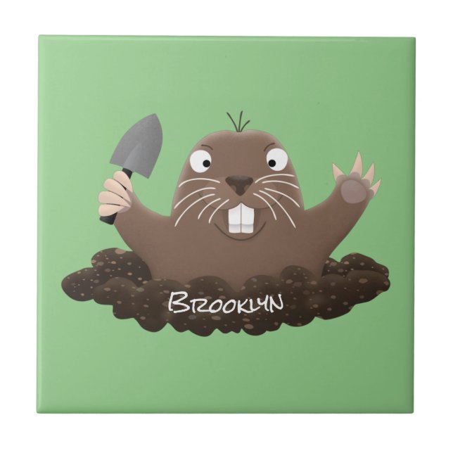 Azulejo Gracioso gopher digging personalizado ilustracion (Frente)