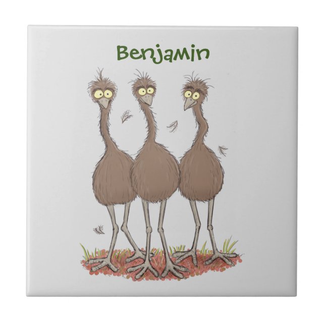 Azulejo Gracioso ilustracion del trío de emu australiano p (Frente)