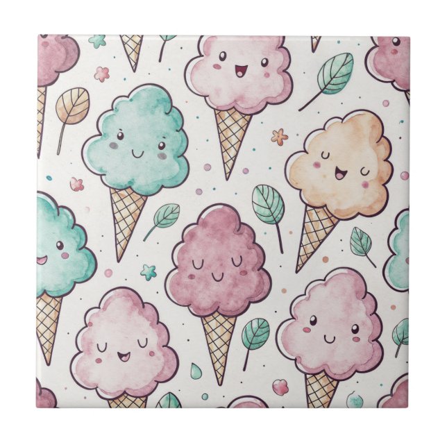 Azulejo Gracioso lindo dulce de algodón dulce kawaii patró (Frente)