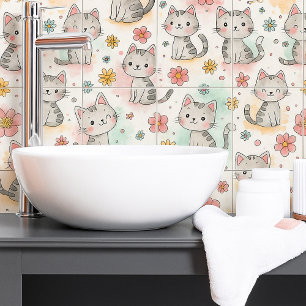 Azulejo Gracioso lindo gato pastel kawaii patrón sin fisur