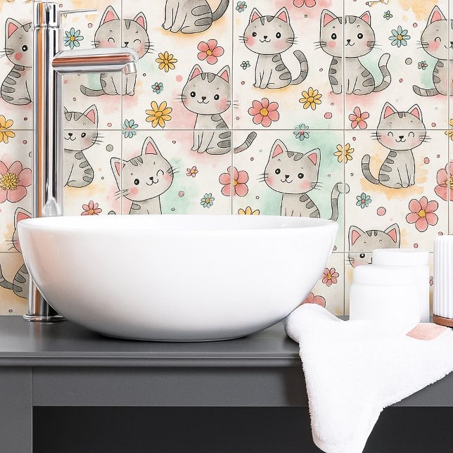 Azulejo Gracioso lindo gato pastel kawaii patrón sin fisur (Subido por el creador)