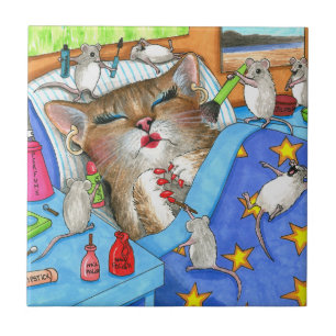 Azulejo Gracioso maquillaje de gatos y ratones 508
