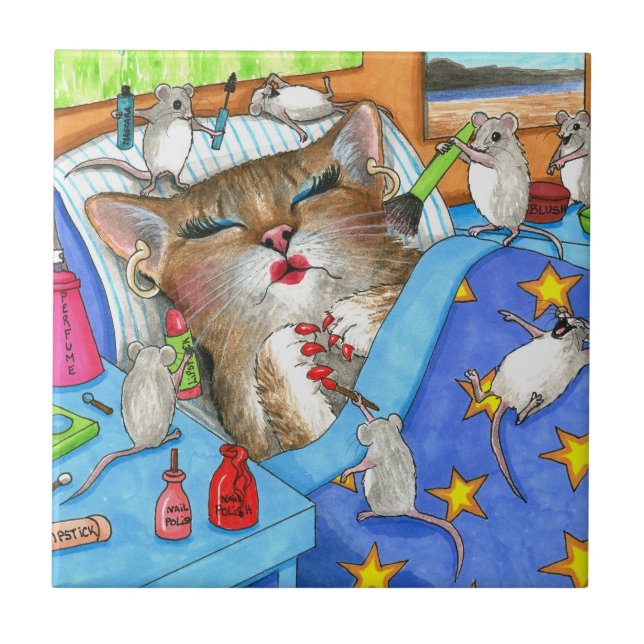 Azulejo Gracioso maquillaje de gatos y ratones 508 (Frente)