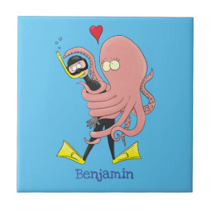 Azulejo Gracioso pulpo abrazos buceo humor personalizado