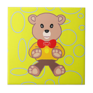 Azulejo Gracioso Quirky Cute Bowtie Oso Amarillo Cerámica