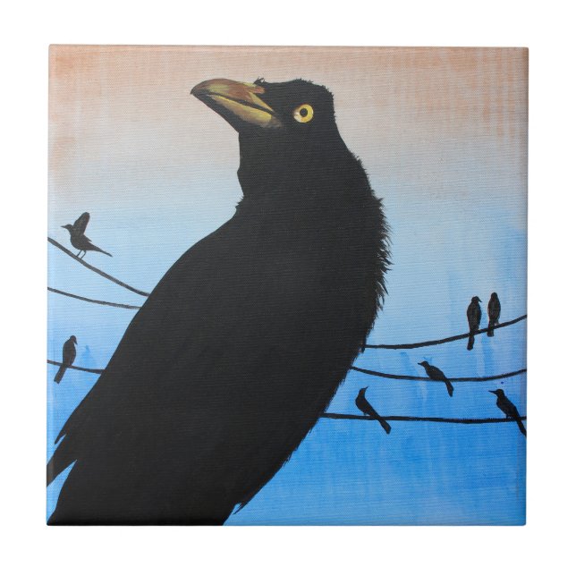 Azulejo Grackle Austin Texas Pintado de Vida Silvestre Ave (Frente)