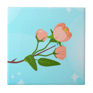 Azulejo Gradiente azul del cielo con rama de primavera flo