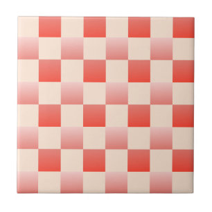 Azulejo Gradiente de Melocotón Coral a Cuadros