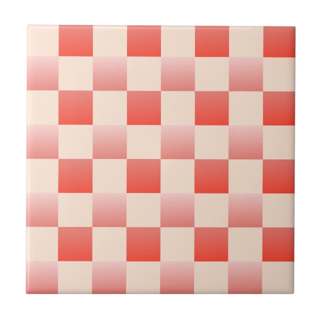 Azulejo Gradiente de Melocotón Coral a Cuadros (Frente)