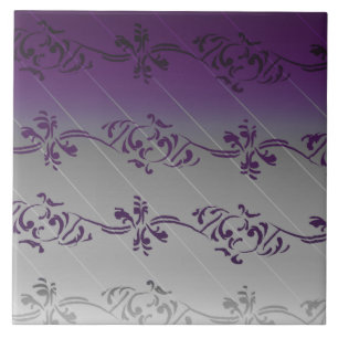Azulejo Gradiente gris púrpura Patrón de hoja floral ray