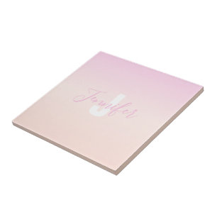 Azulejo Gradiente ombré de rosa claro y melocotón con nomb