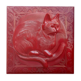 Azulejo Grado de imitación rojo cereza Gato Art Nouveau