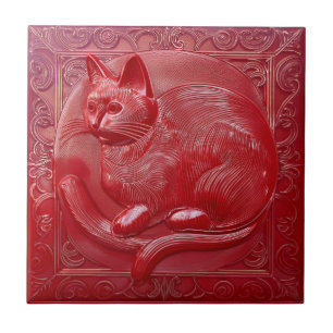 Azulejo Grado de imitación rojo cereza Gato Art Nouveau
