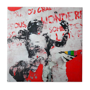 Azulejo Graffiti rojo y blanco con esténcil africano