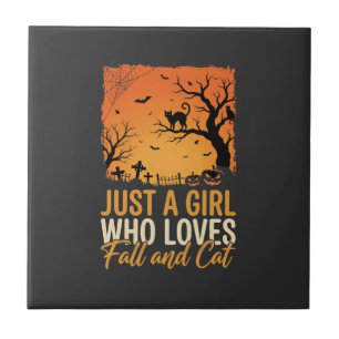 Azulejo Gráfica de otoño del atardecer amante de los gatos