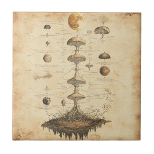 Azulejo Gráfico Botánico de Hongos Vintage (12)