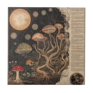 Azulejo Gráfico Botánico de Hongos Vintage (7)